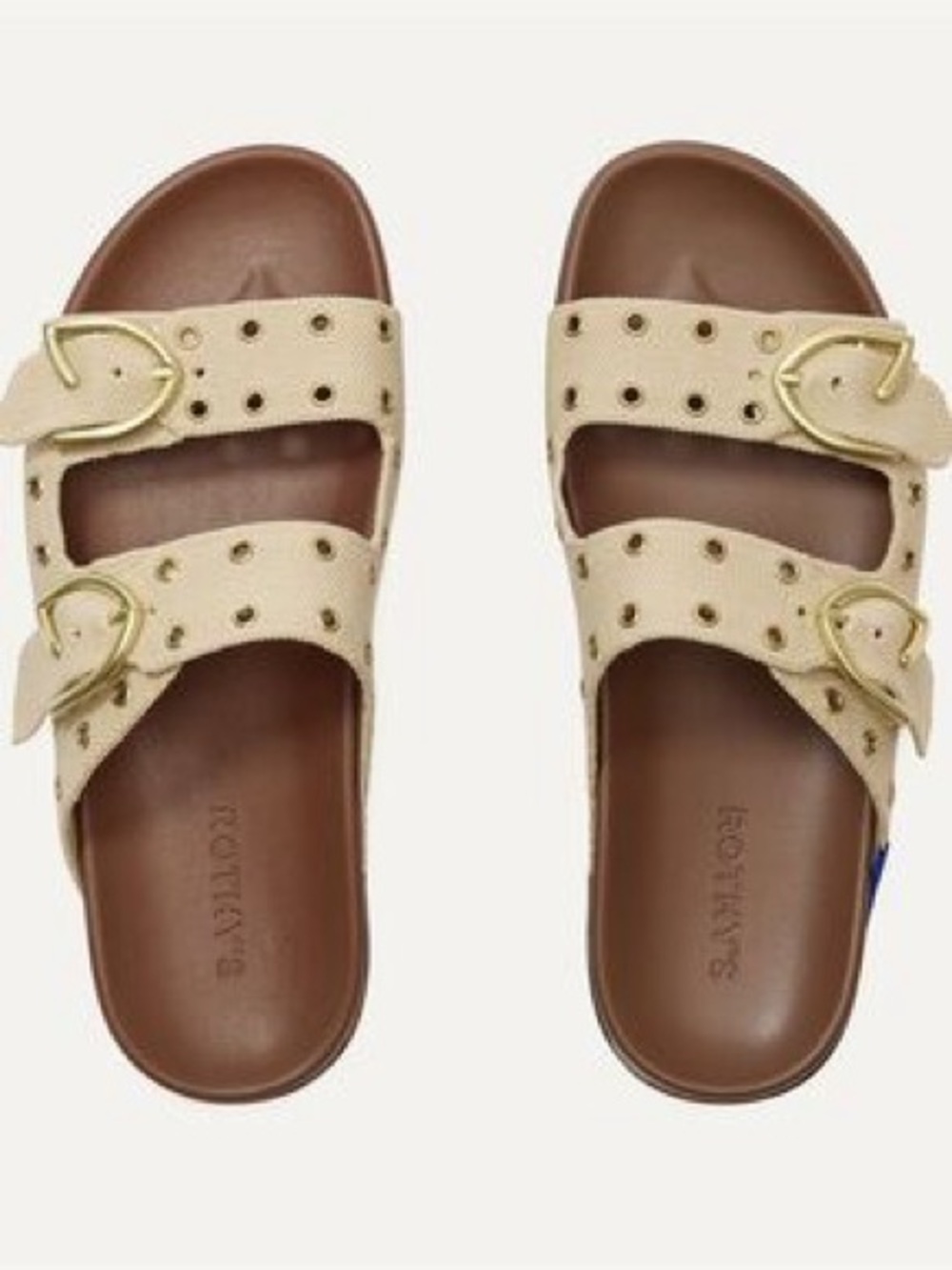 Rothy’s The Buckle Slide Beige Double Buckle Sandals Size 11 Coastal Boho Resort